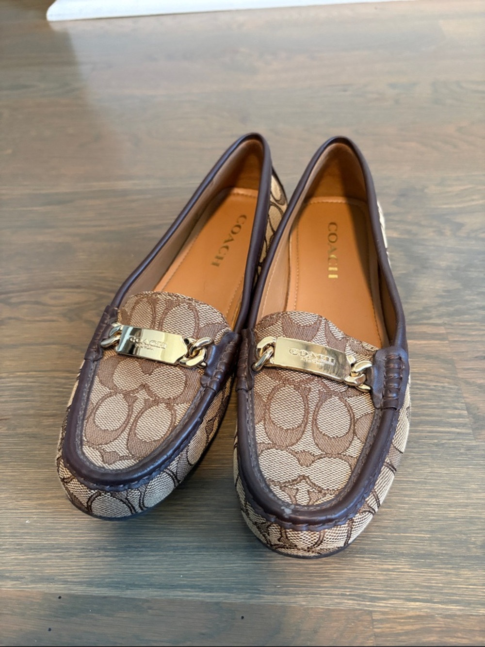 Coach Signature Canvas Loafers with Gold-Tone Plaque in Brown